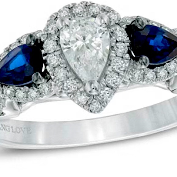 Size 5.5 Vera Wang Love Collection White Gold with Sapphires and Diamonds ring - Picture 2 of 6